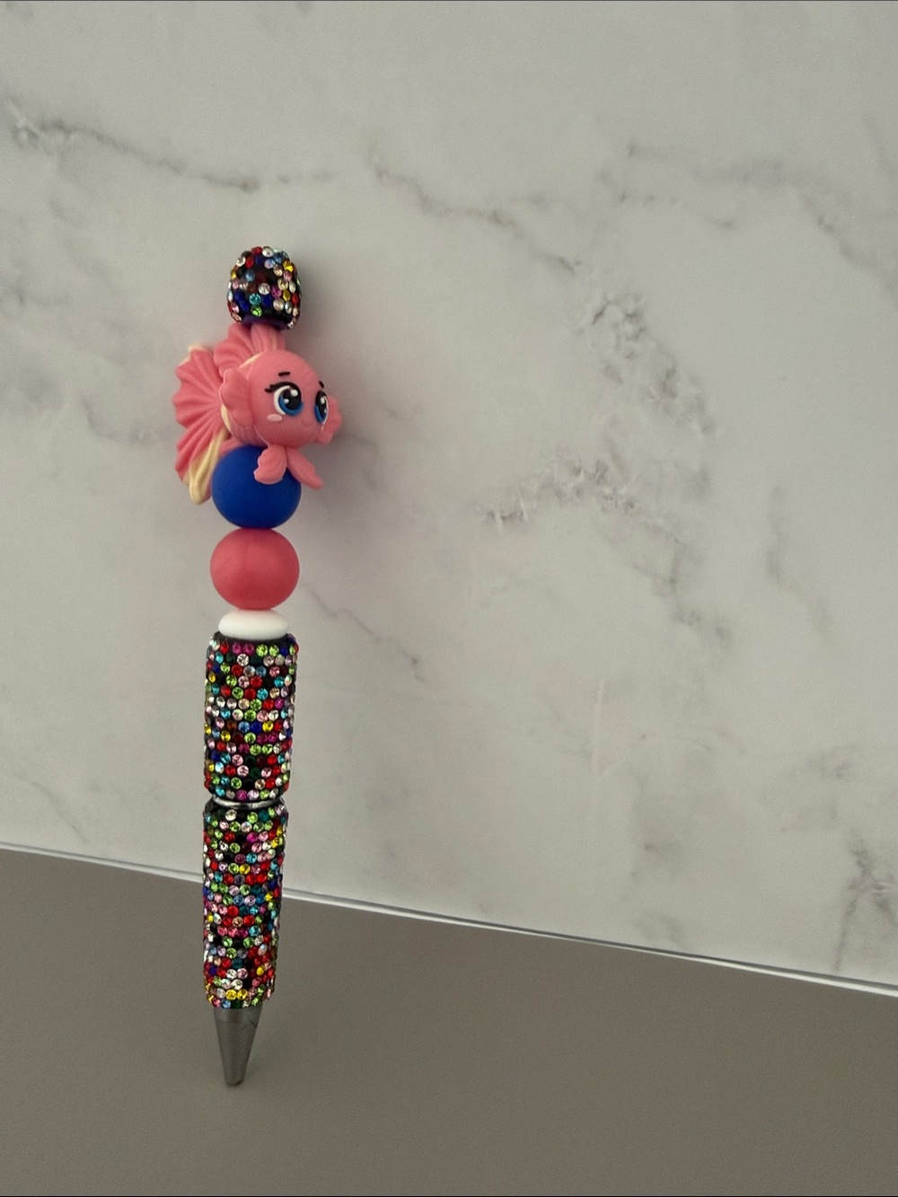 Hand Made Sparkly Pink Fish Pen Multicolor Rhinestones comes with refill ink